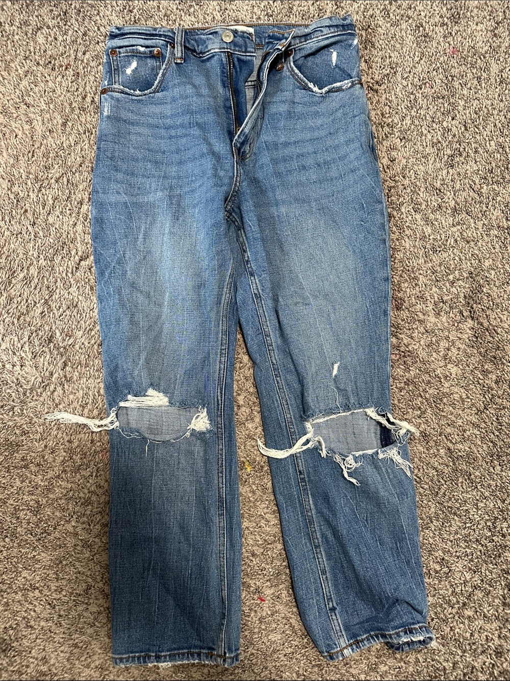 Abercrombie & Fitch Distressed Light Blue Straight-Leg Jeans